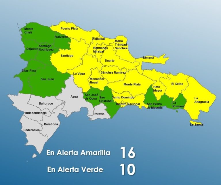 Aumentan a 16 las provincias en alerta amarilla por las lluvias