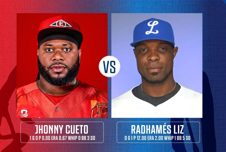 Johnny Cueto vs Radhames Liz, en 7mo juego de Licey vs Escogido